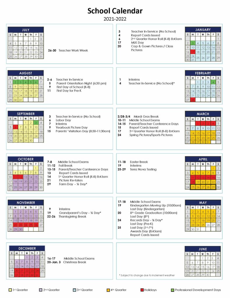 School Calendar — Calvary Baptist School — My Calvary Eagles
